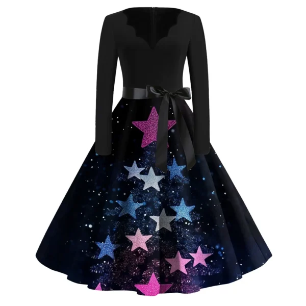 Women's Casual V-Neck Fashion Printed Christmas Long Sleeve Slim Dresses - Image 20