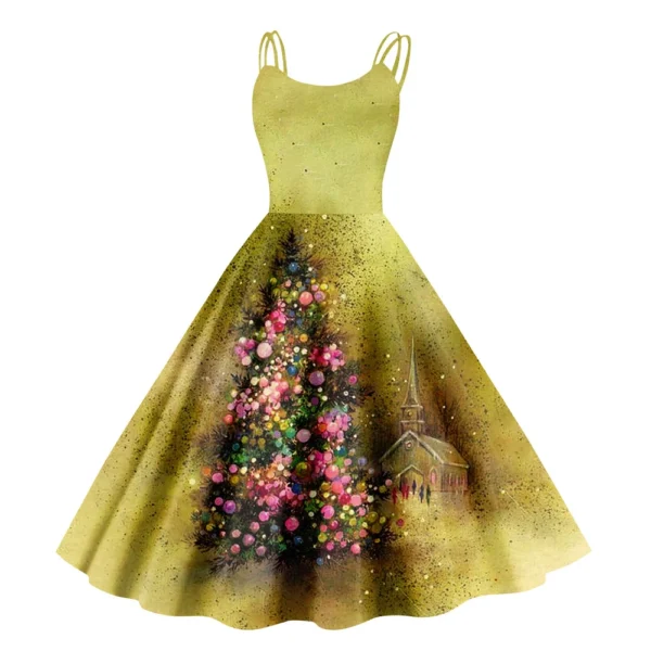 Christmas ladies casual fashion flower print sexy off shoulder punk retro skirt - Image 23