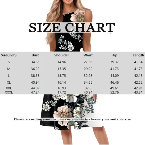 Women's Casual Fashion Floral Print Round Neck Sleeveless Solid Color Midi Dress - Image 18