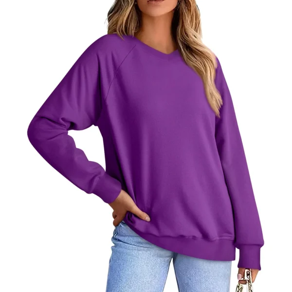 Women's Fashion Sweatshirt V-neck Long Sleeve Solid Color Casual Loose Pullover - Image 23