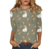 Women's Printed Easter Basic Tops Casual 3/4 Sleeve Fashion Plus Size Pullover - Image 9