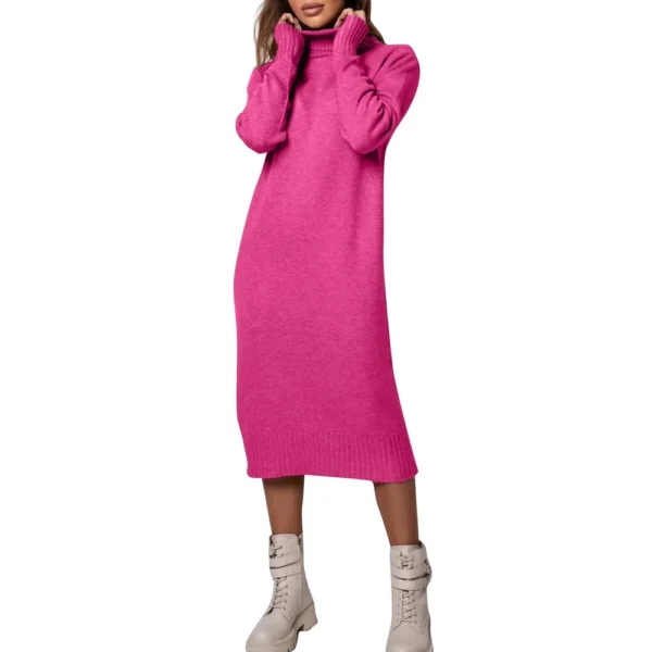 Women's Fall And Winter High Neck Loose Inner Solid Colour Thin Sweater Dress - Image 2