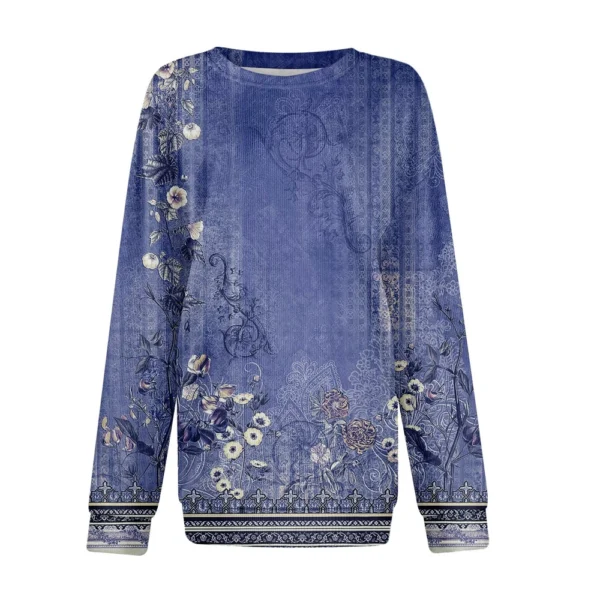 Women's Fashion Casual Round Neck Loose Long Sleeve Retro Printed Sweatshirt - Image 6