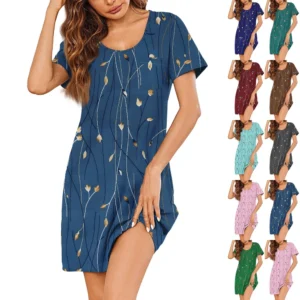 Womens Summer Dresses Short Sleeve Linen Casual T-Shirt Dresses Swing Beach