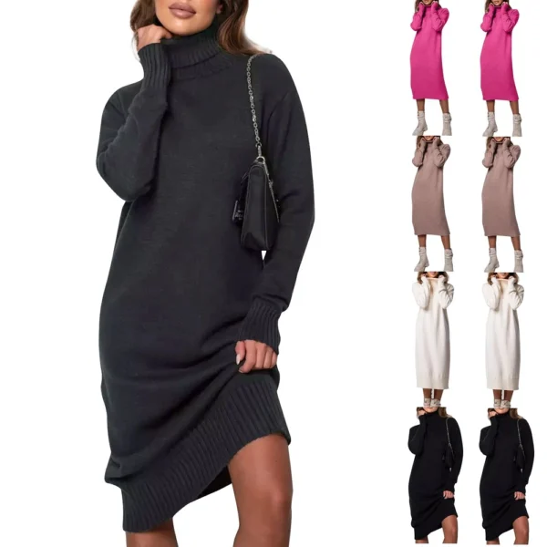 Women's Fall And Winter High Neck Loose Inner Solid Colour Thin Sweater Dress