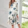 Women's Casual Fashion Round Neck Long Sleeve Print Midi Dress - Image 25