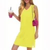 Women's Casual Fashion Sexy V-neck Sleeveless Solid Color Hem Slit Dress - Image 5