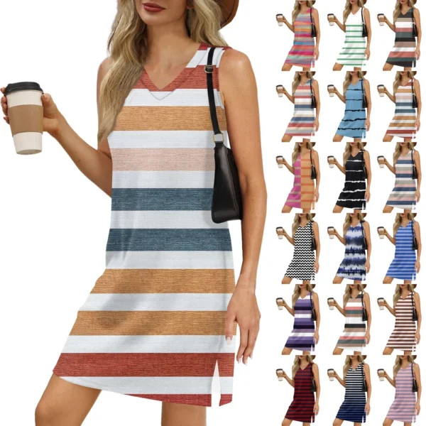 Women's V-neck Summer Casual Beach Vacation Women's Sleeveless Striped Print