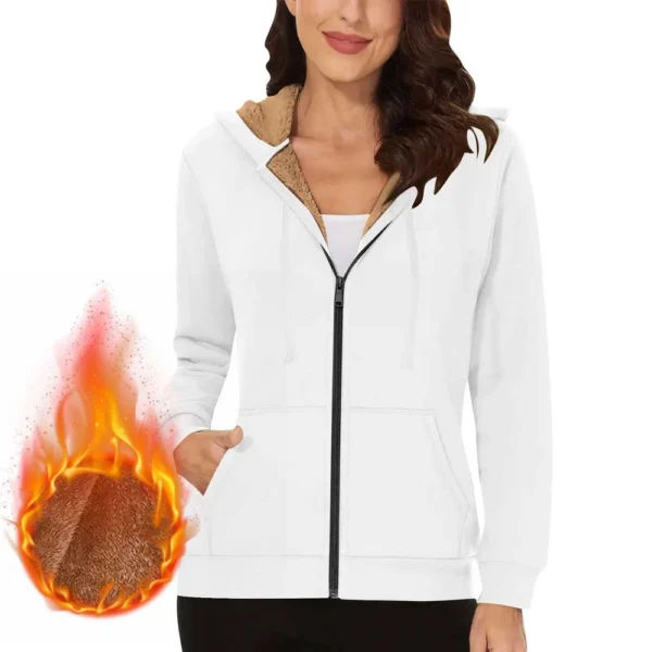 Lined Jacket Women Flannel Winter Warm Fleece Zip Up Hooded With Side Pockets - Image 32