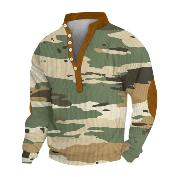 Men's Print Plush Warm Coat Fleece Sweater Casual Coat Pocket Sweater Winter - Image 5