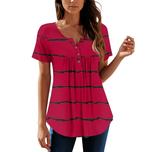 Women Tunic Tops Dressy Casual Summer Short Sleeve Shirts Loose Fit Pleated - Image 41