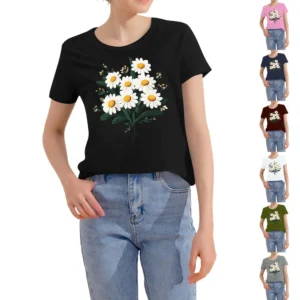 Women's Fashion Daily Casual Short Sleeved Round Neck Printed Loose T-Shirt