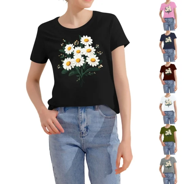Women's Fashion Daily Casual Short Sleeved Round Neck Printed Loose T-Shirt