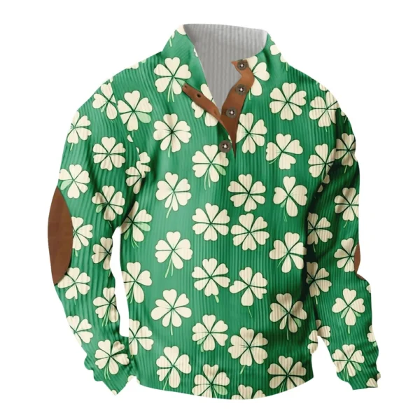 Knit Printed 3 Button - Corduroy Men's Standing Collar Pocket Sweatshirt - Image 35