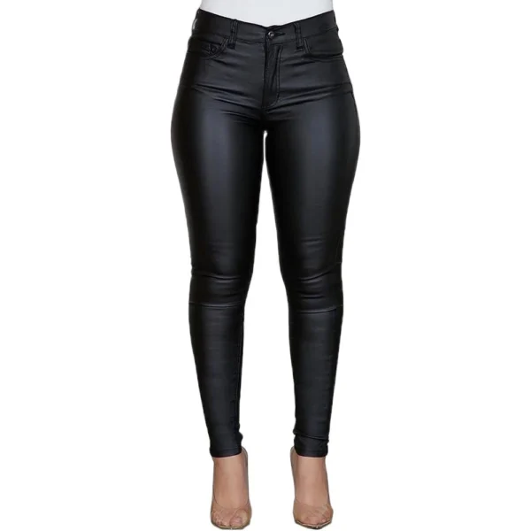 Solid color PU leather pants casual women's trousers - Image 5