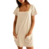 Women's Solid Color Square Collar Short Sleeve Fashion Skirt Pocket Casual Dress - Image 14