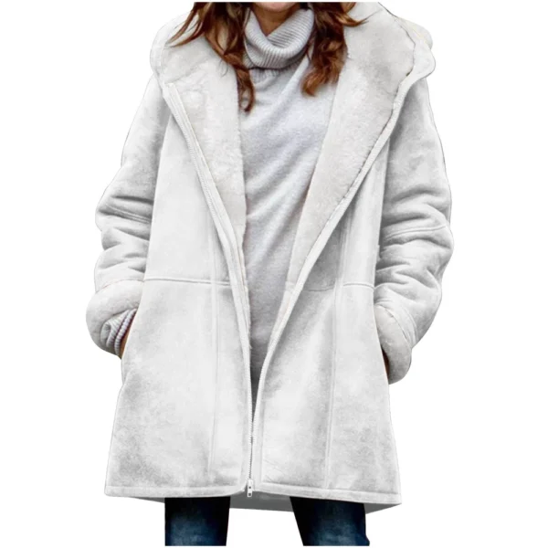 Women's  Fashionable Solid Color Warm Coat Long Sleeved Zipper Loose Hooded - Image 35