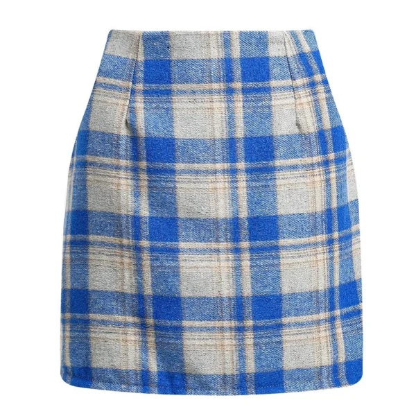 2024 Women's high-waisted plaid skirt tight pencil wool mini skirt - Image 22