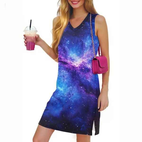 Women's Casual Fashion Sexy V-neck Sleeveless Floral Hem Slit Dress - Image 5