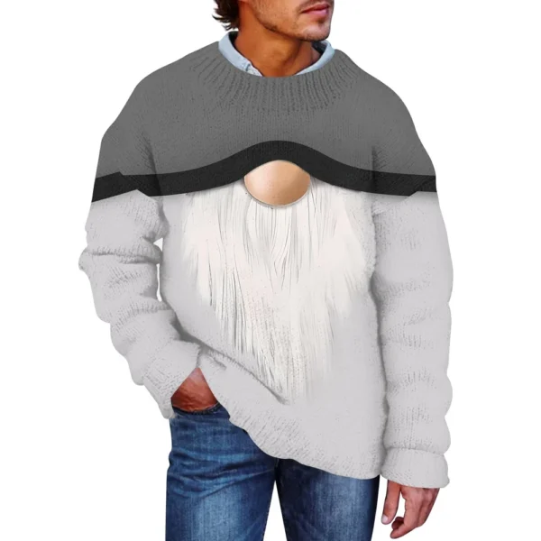 Men's Christmas Print Faux Sweater, Crewneck Sweatshirt, Loose Long-sleeved Top - Image 5