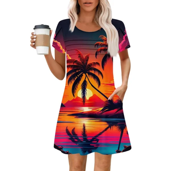 Women's Summer Casual Petal Slim Stripe Pleated Solid Color Dresses - Image 8