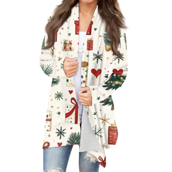 Women's Fashion Casual Christmas Print Mid-Length Cardigan Jacket - Image 8