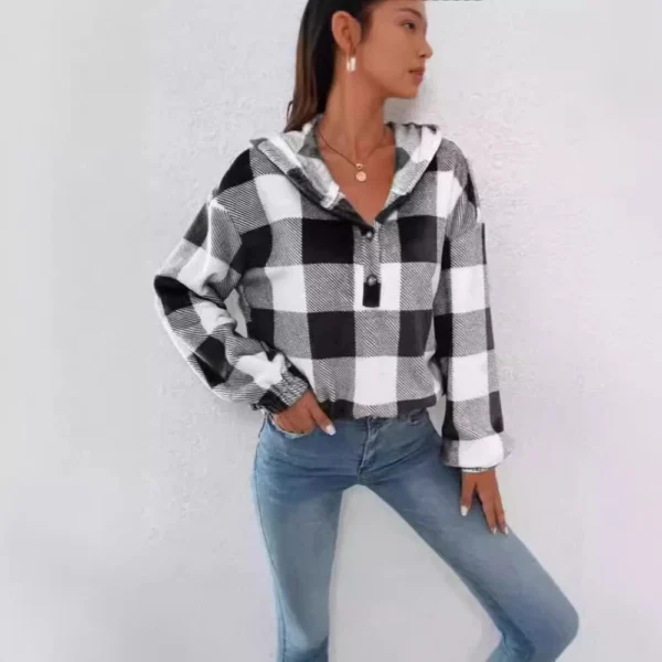 Button Hooded Plush Loose Casual Sweater Women's Clothing - Image 4