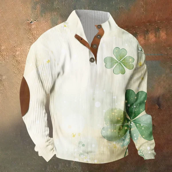 Knit Printed 3 Button - Corduroy Men's Standing Collar Pocket Sweatshirt - Image 40