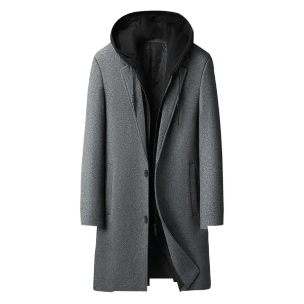 Men's  Woolen Coat Can Be Removed Hooded Fashion Long Thick Slim Medium Length - Image 20