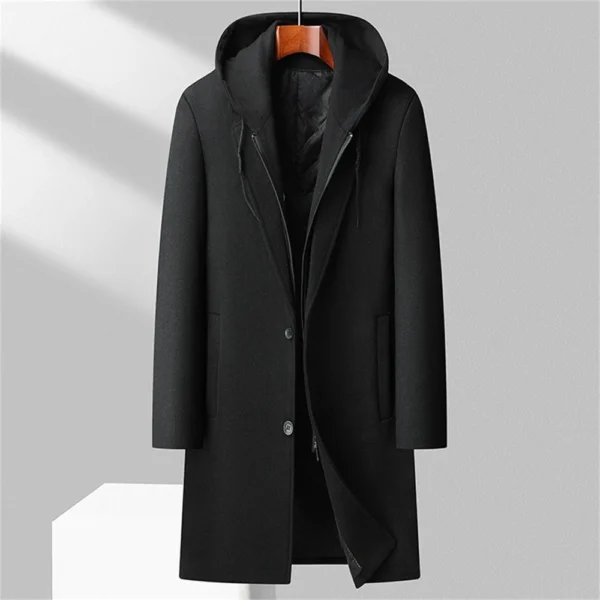 Men's  Woolen Coat Can Be Removed Hooded Fashion Long Thick Slim Medium Length - Image 13