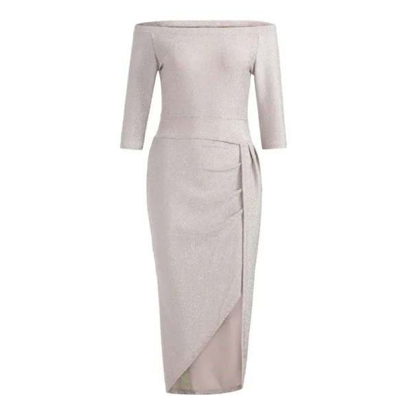 Women's Fashion Sexy Strapless High Slit Tight Dress Half Sleeve Dress - Image 4