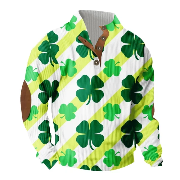 Knit Printed 3 Button - Corduroy Men's Standing Collar Pocket Sweatshirt - Image 20