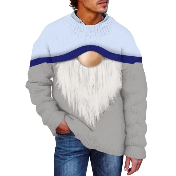 Men's Christmas Print Faux Sweater, Crewneck Sweatshirt, Loose Long-sleeved Top - Image 14