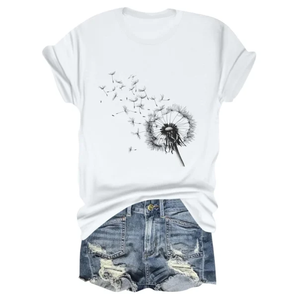 Women's Fashion Daily Short Sleeved Loose Casual Printed Round Neck T-Shirt - Image 32