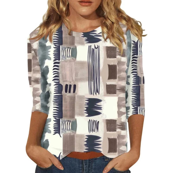 3/4 Sleeve Tops For Women T-Shirt Casual  Print Tops T Shirt Round Neck - Image 9