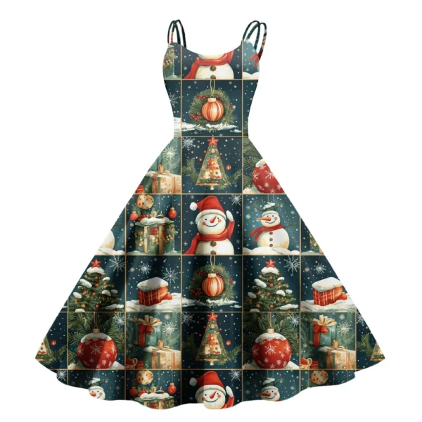 Women's Casual Fashion Christmas Print Sexy Off Shoulder Punk Retro Dress Retro - Image 9