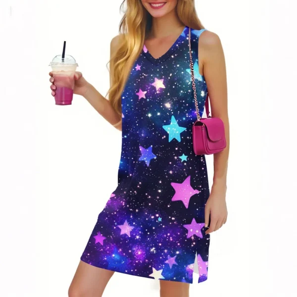 Women's Casual Fashion Sexy V-neck Sleeveless Floral Hem Slit Dress - Image 13