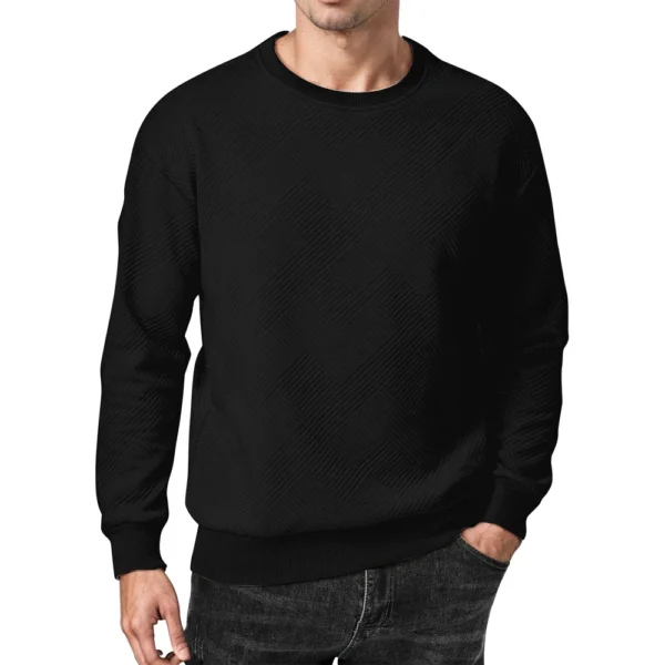 Men's Crewneck Sweatshirt Casual Long Sleeve Geometric Textured Sweatshirt - Image 14