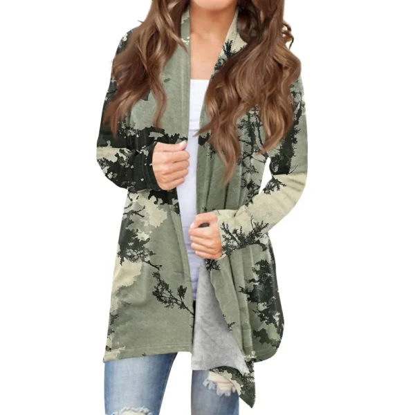 Women's Fashion Casual Christmas Print Medium Length Cardigan Jacket Coat - Image 6