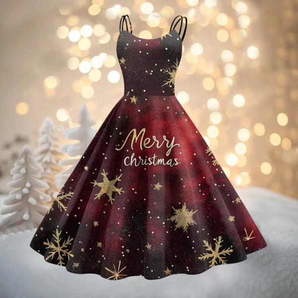 Women's Fashion Christmas Printed Sexy Strapless Gothic Cocktail Dress Punk, - Image 61