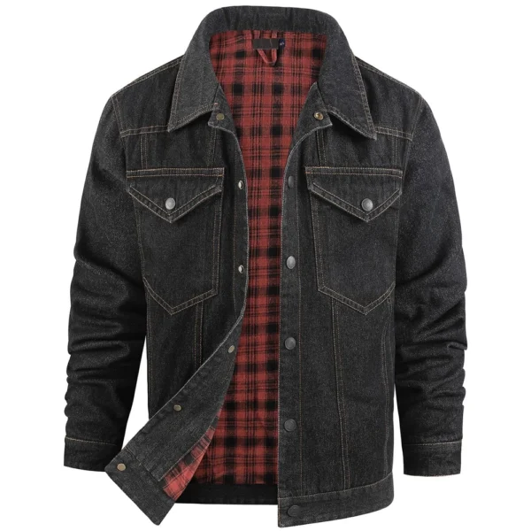 Mens Casual Outdoor Pocket Solid Color Fashion  Cowboy Flannel Jacket - Image 16