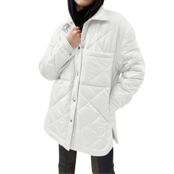 Women's  Loose Casual Solid Color Medium Long Diamond  Down Cotton Jacket, - Image 6