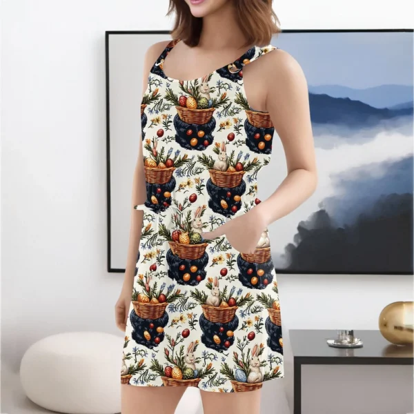Women's Fashion Casual Easter Printed Sleeveless Drawstring Dress With Pockets - Image 10