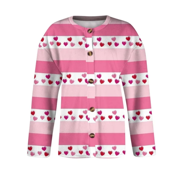 Women's Fashion Printed Valentine's Day Long Sleeved Knitted Cardigan Button - Image 12