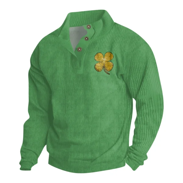 Knit Printed 3 Button - Corduroy Men's Standing Collar Pocket Sweatshirt - Image 14