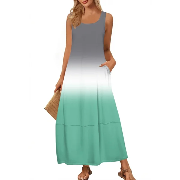 Women's Casual Floor-length Summer Beach Dress Loose Gradient Print Sundress. - Image 3