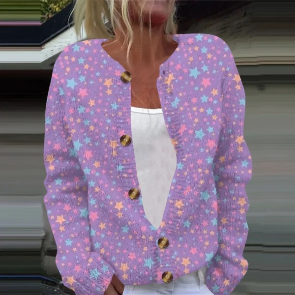 Women's Fashion Printed Valentine's Day Long Sleeved Knitted Cardigan Button - Image 25