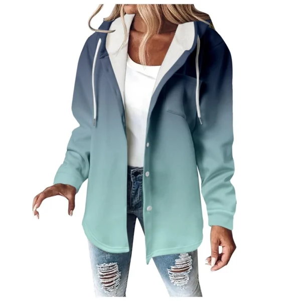Fleece Hoodies For Women Warm Print Sweatshirt Button Lined Drawstring Hooded - Image 28