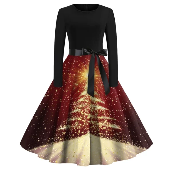 Women's Casual And Fashionable Round Neck Printed Vintage Dress - Image 23