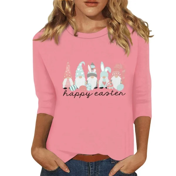 Women's Basic Easter Casual Plus Size 3/4 Sleeve Tops Fashion Printed Pullover - Image 52